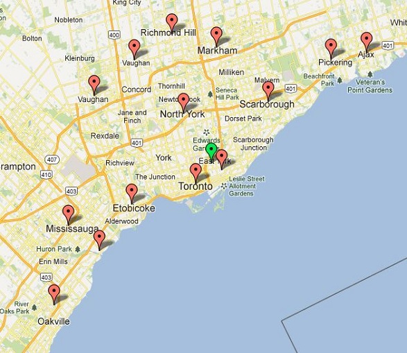 GTA Toronto Appliance Repair service area map